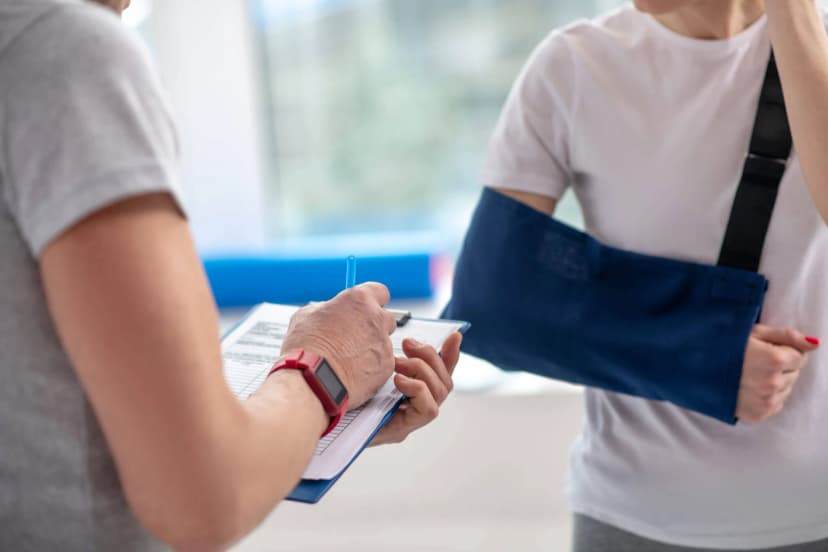 An arm sling on a person's arm